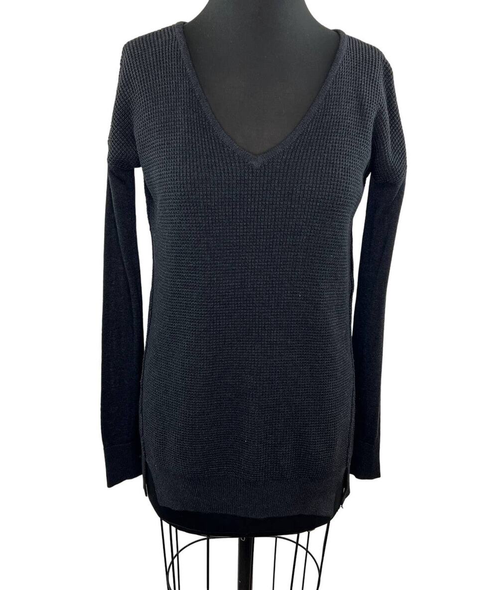 LULULEMON The Sweater Life Pullover Gray Boolux Waffle Knit Relaxed V Neck L